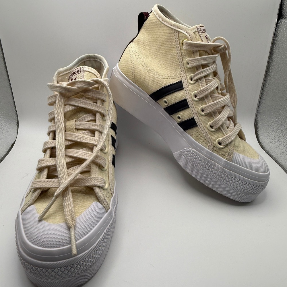 Adidas Nizza Platform Mid Wonder White Black Canvas Sneakers H00641 Womens 6